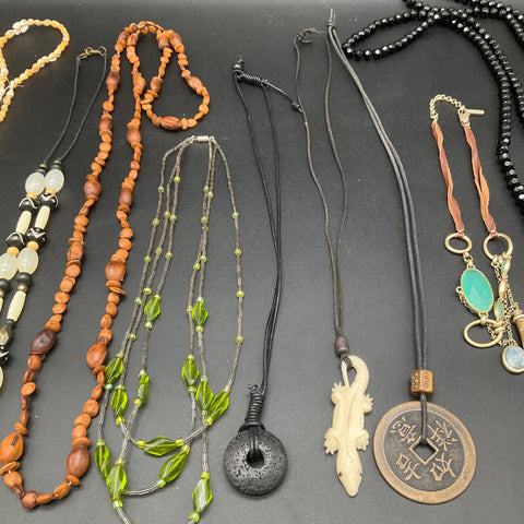 Bohemian Natural Material Necklace Lot 10pc Shell Seed Beaded Ethnic Coin