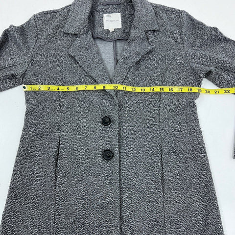 Avec Les Filles Women's Gray Herringbone Notch Lapel Long Blazer Jacket Sz S