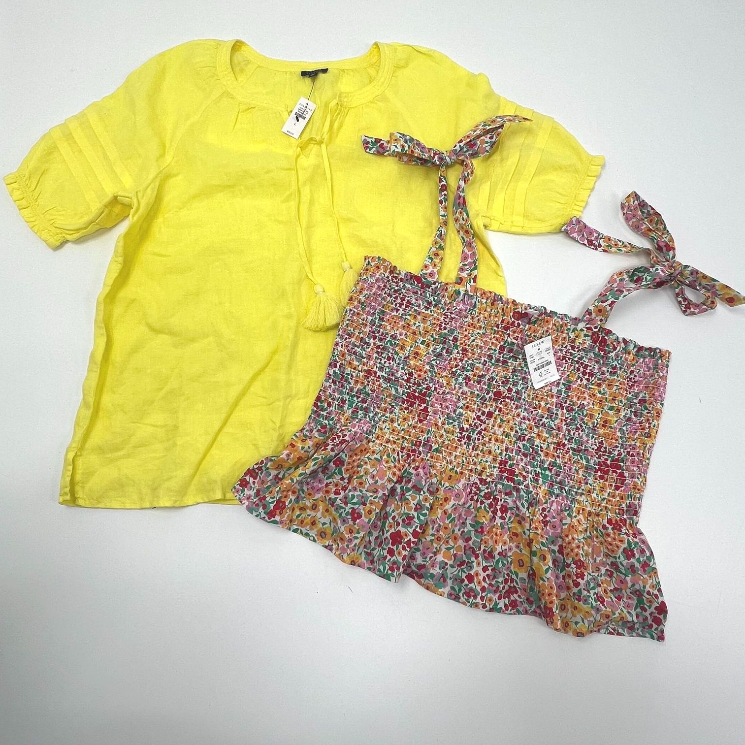 NWT Two Summer Tops Talbots J.Crew Yellow Linen Floral Multicolor Women's LG