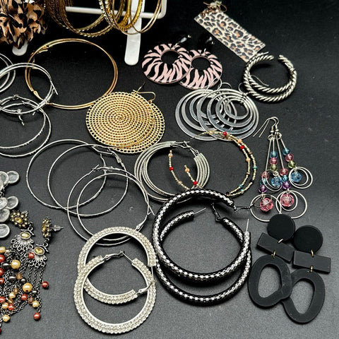 Vintage to Modern Mixed Costume Jewelry Earrings Lot Hoops Rhinestones Tassels