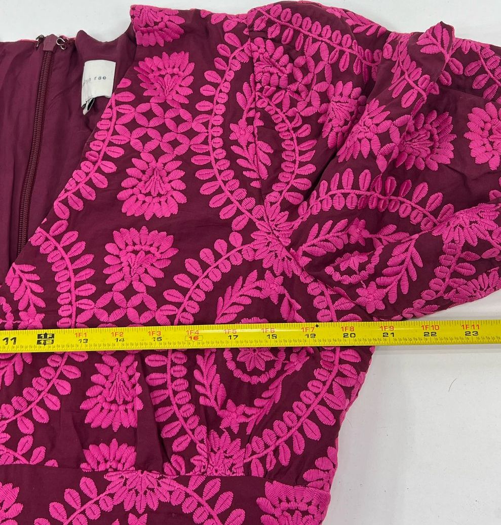 Women's Adelyn Rae Magenta Embroidered Ruffle Cotton Maxi Dress - Size XL