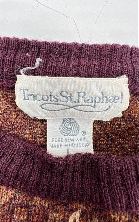 Vintage 90s Tricots St. Raphael Men's Brown Geometric Wool Sweater Sz L
