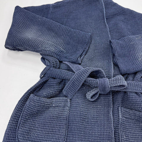 Pottery Barn Navy Blue Waffle Terry Lined Bathrobe Belted Long Robe Sz XL