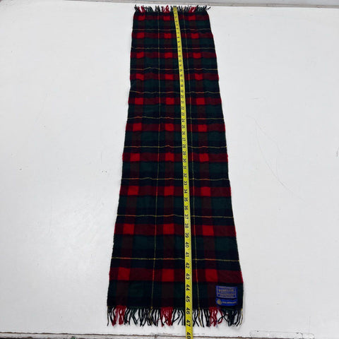 Vintage 90s Pendleton Wool Scarf Red Green Plaid Fringe Unisex Made in USA