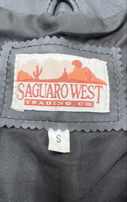 Vintage 90s Saguaro West Women's Black Leather Full Zip Biker Vest Western Sz S