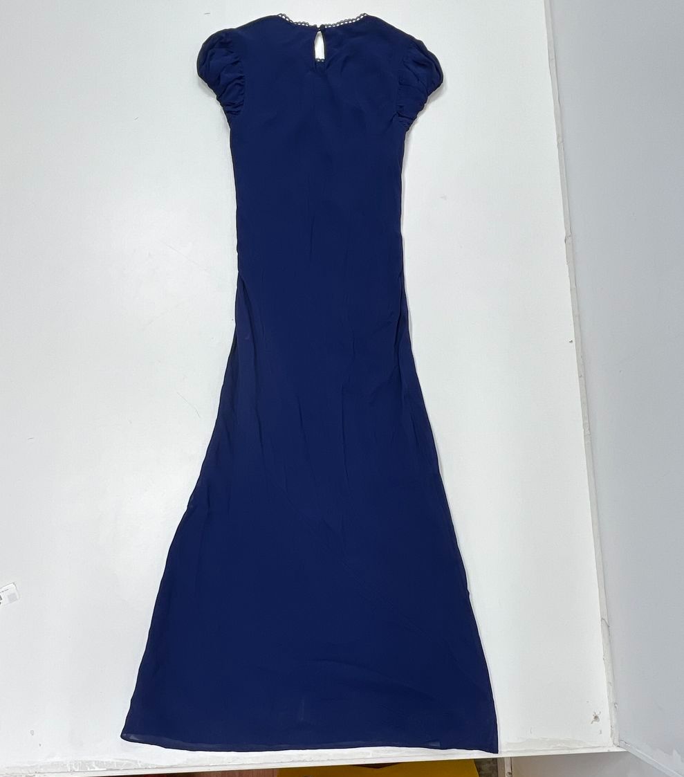 Women's Reformation Blue Bias Cut Viscose Cap Sleeve Maxi Dress Side Zip Size 6