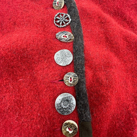 Vintage Giesswein Red Boiled Wool Austrian Trachten Jacket Cardigan Women's 16