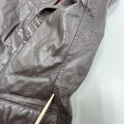 Vintage 70s Clipper Mist Brown Leather Car Coat Jacket Blazer Men's 44L