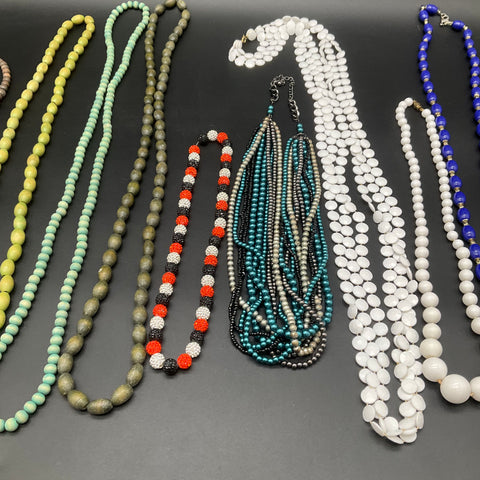 Vintage and Modern Beaded Necklace Jewelry Lot 10 Pieces Wood Resin Mixed Styles