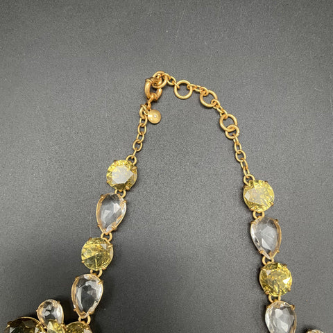 J. Crew Crystal Statement Necklace Gold Tone Yellow Clear Cluster Signed 18"