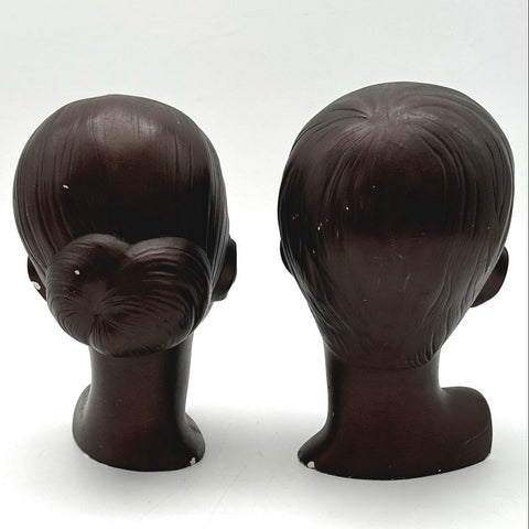 Vintage Holland Mold Ceramic Bust Heads Boy and Girl Pair Dark Brown 9 Inch