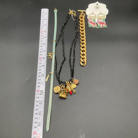 Spartina 449 Jewelry Lot 18K Gold Plated Fringe Earrings Charm Necklace Leather