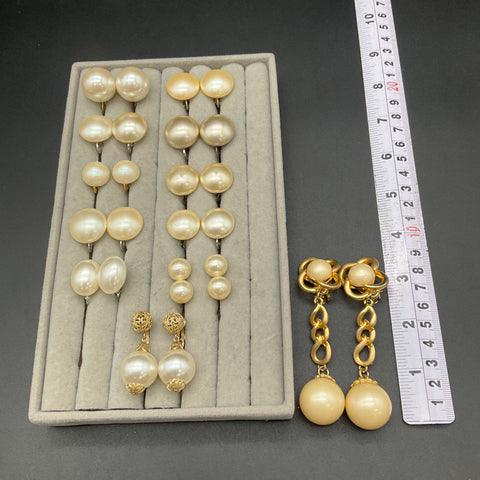 Vintage Richelieu Faux Pearl Clip On & Screw Back Earrings Jewelry Lot 11 Pairs