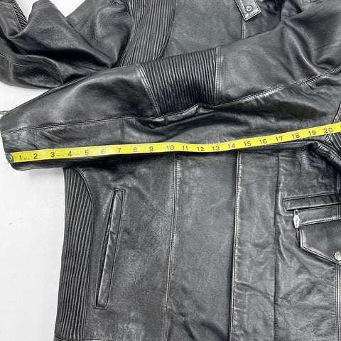 Requiem Men's Black Leather Jacket Ribbed Panels Gothic Cross Lining Sz XXXL