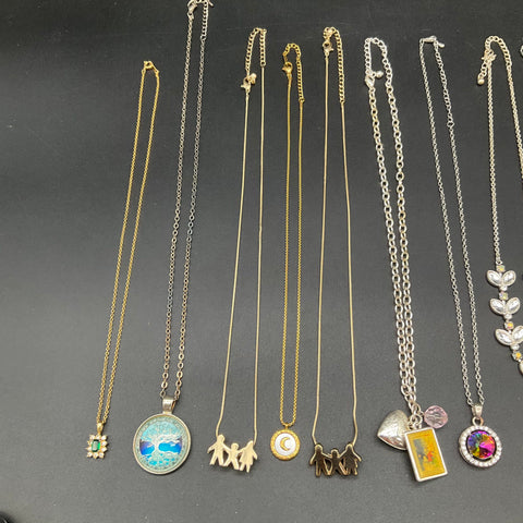 Fashion Costume Jewelry Lot of 11 Necklaces Gold Silver Tone Pendants Moon Bird