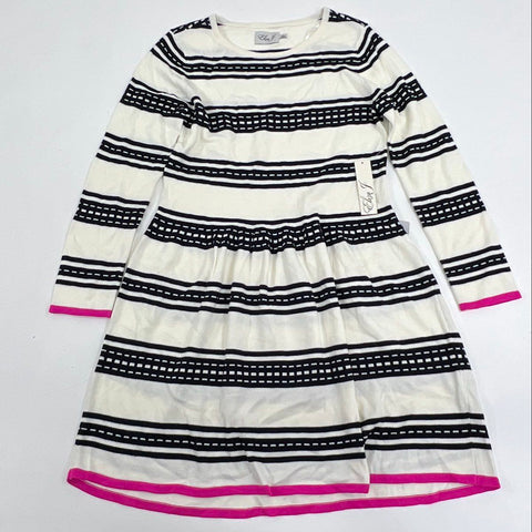 Eliza J Women's Sweater Dress Ivory Black Pink Striped A-Line NWT Sz L