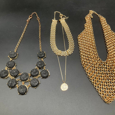 Vintage Statement Necklace Lot of 7 Gold Tone Bib Mesh Beaded Faux Pearl