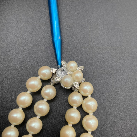 Vintage Costume Jewelry Lot Faux Pearl Necklaces Rhinestone Accents Mid-Century