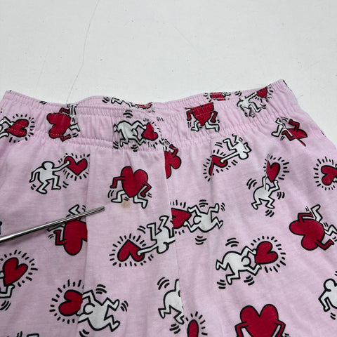 Keith Haring Kids PJ Set Pink Heart Motif T-Shirt Pants Shorts Sz M 10/12