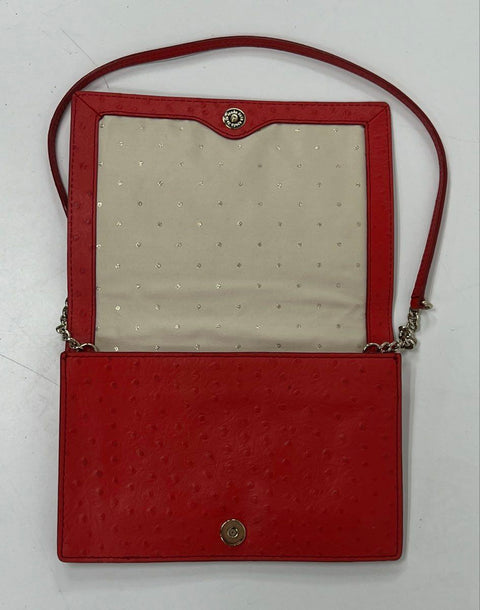 Kate Spade Red Ostrich Embossed Leather Crossbody Bag Gold Hardware