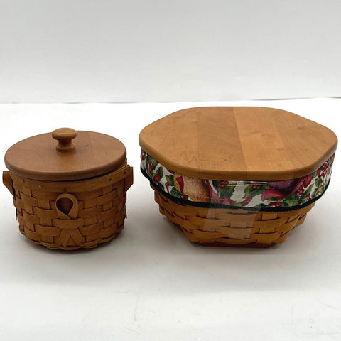 Longaberger Basket Lot 4 Pieces Heart Oval Round Octagonal With Lids & Liners