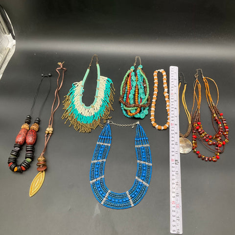 Boho Fashion Jewelry Lot of 8 Necklaces Beaded Statement Bib Tribal Style