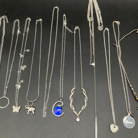 Vintage & Modern Silver Tone Fashion Necklace Lot of 12 Heart Stars Cross Stone