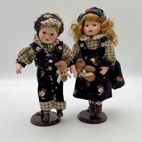 Vintage CSP Porcelain Doll Lot 1994 Boy and Girl 15 Inch With Stands 2 Pieces