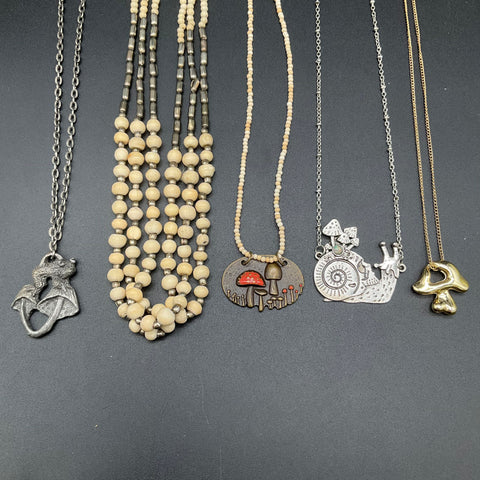 Boho Nature Forest Jewelry Lot of 5 Snail Mushroom Dragon Beaded Necklaces