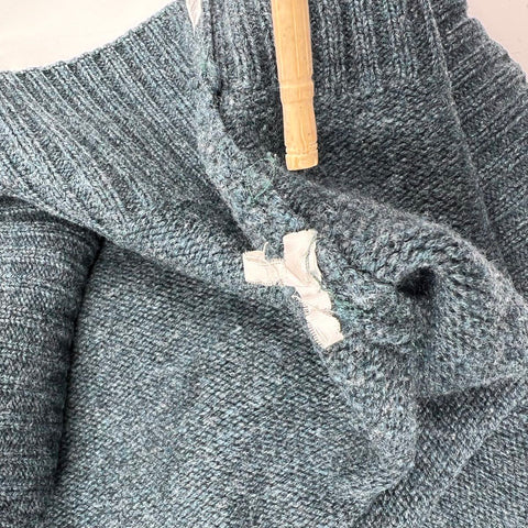 Gran Sasso Men's Blue Green Cashmere Wool Quarter Zip Mock Neck Sweater XL