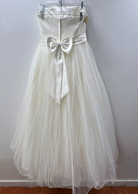 Oleg Cassini CWG322 Ivory Strapless Tea-Length Beaded Tulle Wedding Dress Sze 12