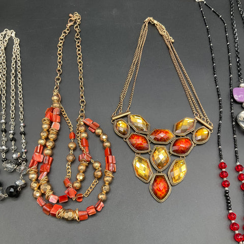 Mixed Costume Jewelry Statement Beaded Bib Necklace Lot of 6 Boho Styles