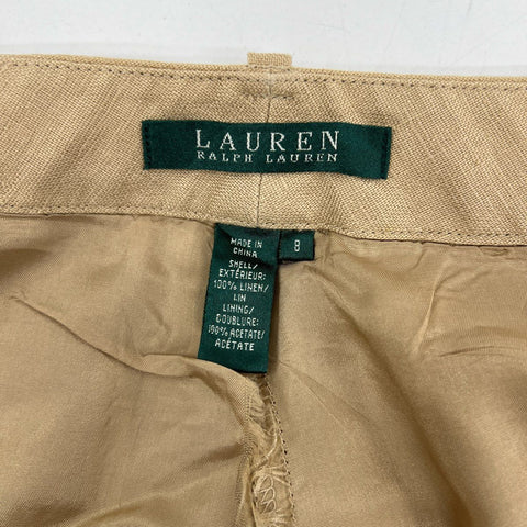 Lauren Ralph Lauren Women's Tan 100% Linen Lined Straight Leg Pants Sz 8