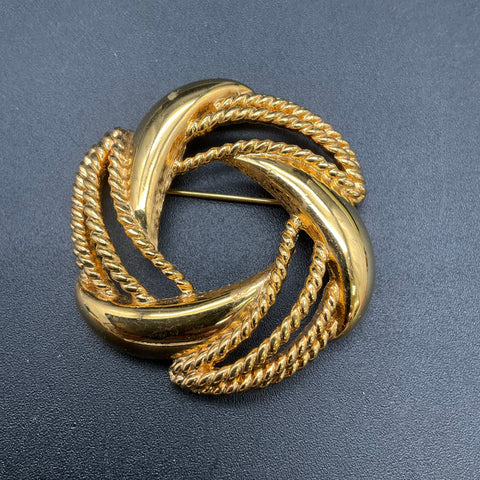 Monet Vintage Gold Tone Brooches Jewelry Lot of 5 Textured Swirl Leaf Chain