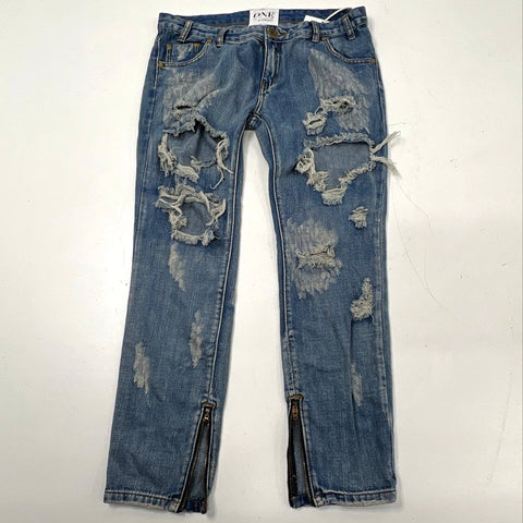 One Teaspoon Women's Trashed Free Birds Skinny Jeans Cobain Blue Sz 30 NWT