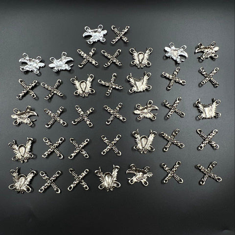 Biker Style Silver Tone Lace Up Boot Charms Lot of 37 Skull Eagle Engine