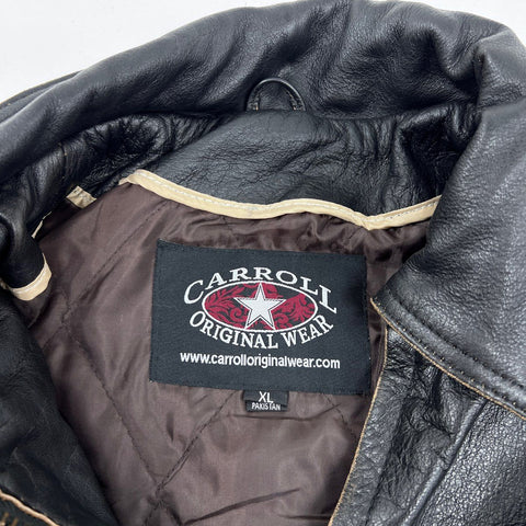 Carroll Original Wear Men's Black Leather Logan Coach Trailers Jacket Sz XL
