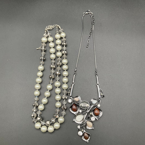 Modern Fashion Jewelry Lot 15pc Gunmetal Gray Black Faux Pearl Bead Necklaces