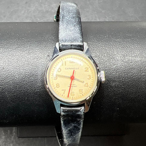 Vintage Caravelle N6 Black Band Wristwatch Ticking/Keeping Time