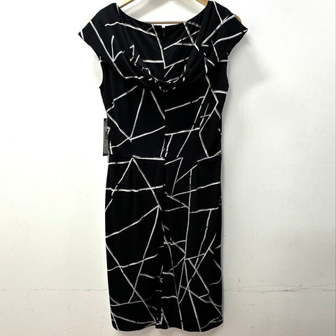 Tahari Women's Black White Geometric Mario-M Sheath Dress Size 8 NWT