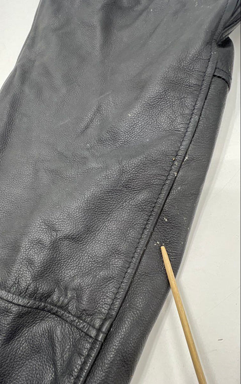 Black Leather Motorcycle Biker Chaps Zippered Pockets Eagle Snaps Size 3X
