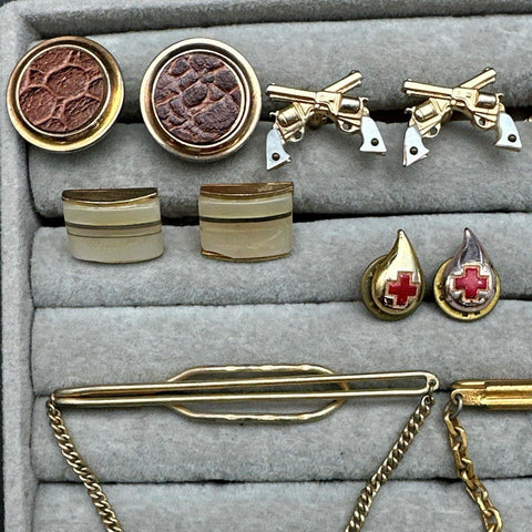Vintage Swank Hickok Mens Jewelry Lot 14 Cufflinks Tie Clips Revolver Duck