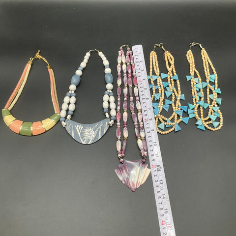 Vintage 1980s Statement Necklaces Lot of 5 Enamel Bib Beaded Multi-Strand