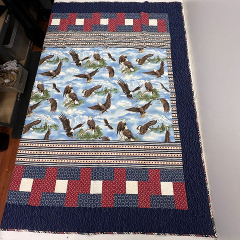 Quilt of Valor Handmade Patriotic Eagle Throw Blanket Cotton Red White Blue 2020