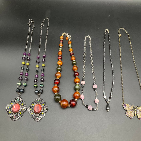 Mixed Costume Jewelry Necklace Lot of 8 Butterfly Statement Beaded Bohemian