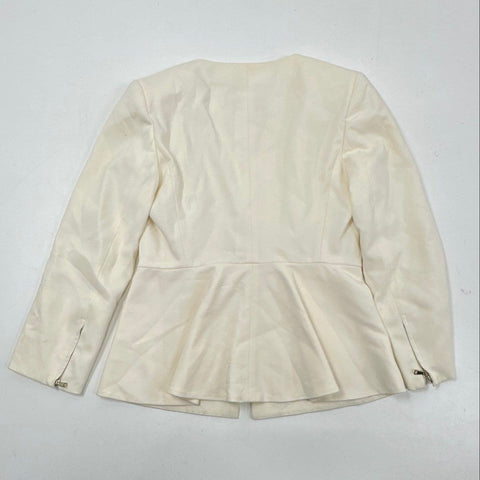 Max Mara Women's Off-White Asymmetrical Zip Peplum Jacket Made in Italy Size 4