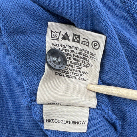 Burberry Men's Polo Shirt Blue Embroidered Knight Nova Check Placket Sz L