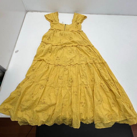 The Great Tea Dress Misted Yellow Tiered Embroidered Maxi NWT Ron Herman Sz 1