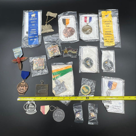 Vintage Ribbons & Medals Lot Lancaster County Fair Nebraska State Games 20pc