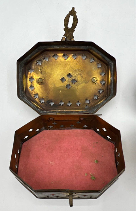 Vintage Brass Lot 3 Pieces Pierced Cricket Box Oval Casket Heart Paperweight